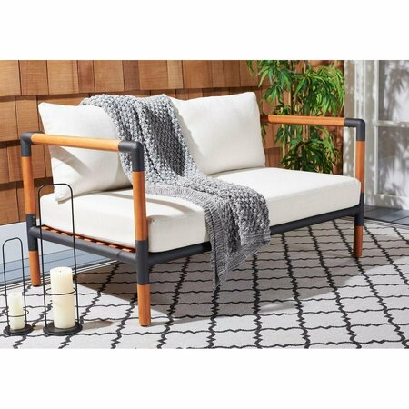 SAFAVIEH 61.4 x 33.1 x 26 in. Tommy Metal & Wood Patio Sofa, Black & White CPT1030A